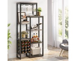 Wijnrek - Wijnkast - Drankkast - Bar - Staand - Grijs - Zwart - Hout - Metaal - Industrieel - 175x80x30cm