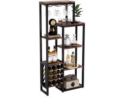 Wijnrek - Wijnkast - Drankkast - Bar - Staand - Hout - Metaal - Industrieel - 175x80x30cm