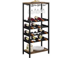 Wijnrek - Wijnkast Staand - Barkast Stapelbaar - Toog - Modern - Industrieel - 50 x 30 x 108.5 cm - Metaal - Hout