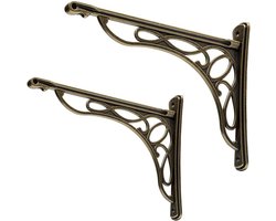 Wijnstok Plankdragers - Kroon Beugels - Muur Decoratie - Gietijzeren Kroontjes - 24.2 x 19 x 3.3 cm - Antiek Messing
