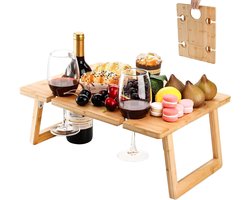 Wijntafel - Inklapbaar - 43X32Cm - Houder Voor 4 Glazen - Picknicktafel - Strandtafel
