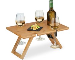 wijntafel opvouwbaar - 20x40x30 cm - voor 4 glazen - picknicktafel - bamboe