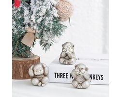 Wijsheid en Geluk: 3 Wijze Apen Standbeeld Sculptuur voor Woondecoratie