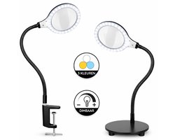 Wilberg Loeplamp met LED Verlichting met Tafelklem en Standaard – Bureaulamp LED – Leeslamp – Diamond Painting Accessoire – Borduurlamp – Modelbouw Lamp – Vergrootglas: 5X - 30LED - 50CM