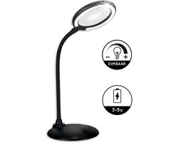 Wilberg Loeplamp met LED Verlichting Oplaadbaar- Tafel Loeplamp - Zwart - Diamond Painting Accessoire - 3 tot 5 uur Batterij - Borduurlamp - Bureaulamp Led - Vergrootglas: 5X - 28LED - 46CM