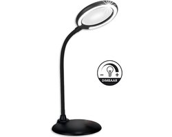 Wilberg Loeplamp met LED Verlichting - Tafel Loeplamp - Dimbaar - Diamond Painting Accesoire - Borduurlamp - Bureaulamp Led - Vergrootglas: 5X - 28LED - Zwart - 46CM