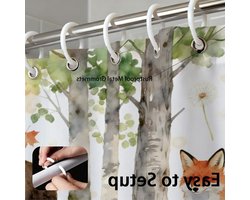 Wilde Dieren Douchegordijn Set met Haken - Waterdicht Badkamer Gordijn met Vos, Beer en Konijn, 72 x 72 inch, Natuurthema en Planten Design
