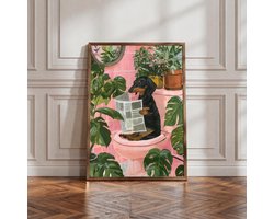 Wildfolk Home - Teckel Badkamer Poster - Grappige Hond Toilet Wanddecoratie - Roze - 30x40 cm