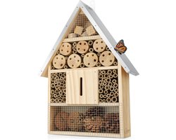 Wildlife Home - Insectenhotel met metalen dak - Schuil en nestplaats voor wilde bijen, lieveheersbeestjes, vlinders, gaasvliegen en andere nuttige insecten - Groot