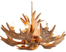 Wild’nChic - Luxe Kroonluchter Eland Gewei - 10 Lichts - Bruin - E14 Fitting - Landelijk, Rustiek, Modern, Designlamp, Dierenlamp, Hanglamp, Plafondlamp, Woonkamer, Eetkamer, Slaapkamer