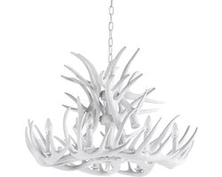 Wild’nChic - Luxe Kroonluchter Herten Gewei - 9 Lichts - Wit - E14 Fitting - Landelijk, Rustiek, Modern, Designlamp, Dierenlamp, Hanglamp, Plafondlamp, Woonkamer, Eetkamer, Slaapkamer