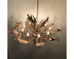 Wild’nChic - Luxe Kroonluchter Rendier Gewei - 9 Lichts - Bruin - E14 Fitting - Landelijk, Rustiek, Modern, Designlamp, Dierenlamp, Hanglamp, Plafondlamp, Woonkamer, Eetkamer, Slaapkamer