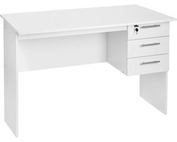 Wildor® Bureau - Wit - Kantoor - Spaanplaat - Met 3 Laden - Met slot - Schrijftafels - Slaapkamer