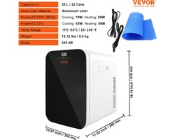 Wildor® Mini Koelkast - Koel/Verwarm kast, -9°C tot 65°C - Vrijstaand - 20 Liter - 3 Schappen - Compacte Drankkoelkast - Praktisch (draagbaar) - Wit Frame - Wit - 12Volt - Auto, Kamperen, Outdoor, Slaapkamer - Stille koelkast <45db