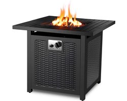 Wildor® Terrashaard - Terraskachel - Vuurtafel voor buiten - Elektronische ontstekingsbrander - Terrashaard gas - 76 x 76 cm hoogte 67,5 cm - Gashaard met waterdichte beschermhoes en lavasteen