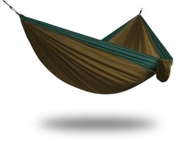 Wildventure Hangmat - incl. Opberghoes, Karabijnhaken en Riemen - Licht Parachutestof - 265 x 140 cm - tot 200kg - Groen/Khaki - Campingaccessoires - Outdoor