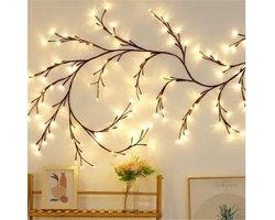 Wilgenkransverlichting - Met afstandsbediening/dimfunctie - 1,8 meter - Decoratieve krans - Kunstmatige takken - Bevat 96 LED's - Sfeervolle slingerverlichting - Stekker - Geschikt voor wand- en slaapkamerdecoratie - 1 stuk