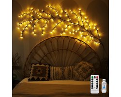 Wilgenlichtsnoer, 8 standen, USB, met afstandsbediening en timer, 144 leds, flexibele kunsttakken, decoratie murale d'intérieur esthétique (blanc chaud, lot de 2)