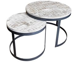 William | Bijzettafel 2er Set | oud hout | metaal | 58/43x46/39 cm | bijzettafel | bijzettafel buiten | bijzettafel industrieel | salontafel | klein bijzettafeltje | Wood Selections