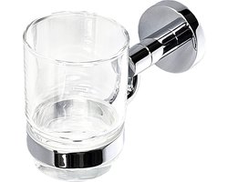 WillieJan Bekerhouder 8609 – Tandenborstelhouder met 1 glas – muurbevestiging – Verchroomd Messing – Stijlvol en praktisch