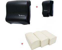WillieJan handen wassen bundel 8003 – Zwart – Zeepdispenser – Handdoekjes dispenser + 3 bundels handdoekjes