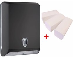 WillieJan startset papieren handdoekjes 8301 – Zwart – Handdoekjes dispenser + 3 bundels handdoekjes