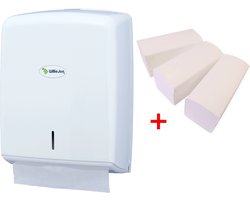 WillieJan startset papieren handdoekjes JF7002 - ABS kunststof - Wit - Handdoekjes dispenser + 3 bundels handdoekjes