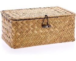 Willow Tree Storage Basket with Lid, Shelving Basket, Storage Box, Table Organiser (Caramel, 23 x 13 x 10 cm) - ShopVlot