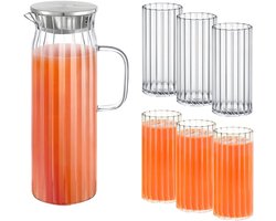 Wilmax England Crystalline - Waterkan met Glazen Set - 1500 ml Karaf - 6x 300 ml Glazen - Met RVS Deksel
