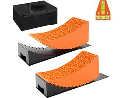 Wiltec oprijblok voor camper set van 2, ronde wig 42,4 x 17 x 17,4 cm, wielkeg 20,7 x 17 x 9,6 cm, nivelleerwig caravan van HDPE incl. rubberen mat & transporttas