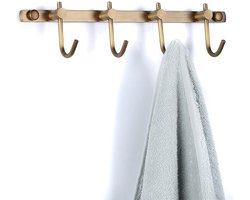 WINCASE Wandgemonteerde antieke geborstelde bronzen haken met 3 zware Europese klassieke series, volledig koperen antieke rustieke kleine handdoekhouder met 4 haken