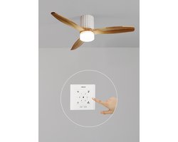 WIND CALM LINE - Plafondventilator 40W silent Ø132 cm 100% hout - Wit / Licht hout - Met licht - Verticale lijnen - Controller voor wandmontage + afstandsbediening - WIND CALM LINE