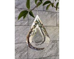 Wind Spinner met vloeiend lichteffect, binnenplaatsdecoratie van roestvrij staal, hangende decoratie van 40 cm, spinners met een 360° draaibare haak (1 stuk waterdruppel - zilver)