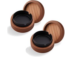 Winddichte houten asbakken met deksels om geuren te neutraliseren, geschikt voor aanrecht of bureau, set van 2, zwart.