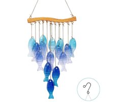 Windgong van blauw zeeglas - Visvormige windgong - Tuin decoratie - Outdoor - Wind Chimes - voor buiten - Windmobiel - windgong hanger - Metaal - Windorgel - terras decoratie - voor thuis, strandfeest, festivaldecoratie