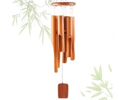 Windgong van hout met 6 buizen - Bamboe en hout - Voor binnen en buiten - Tuindecoratie - 75 cm - Perfect voor tuin en terras - Herdenkingsgeschenken