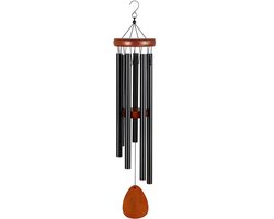 Windgong voor buiten, groot formaat, diepe klank, 5 holle aluminium buizen, melodieuze melodie, vintage decoratie, geschikt voor tuinen, binnen, terrassen en huisdecoratie - Zwart
