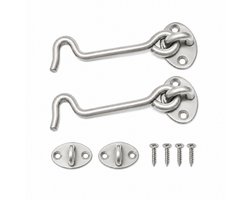 Windhaak 11cm met Oog - 2 Zware RVS Deurhaken met 4 Schroeven per Set - Stevige Windhaak voor Deuren, Poorten, Hekken en Kasten (110mm)