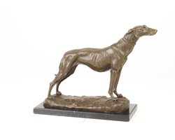 Windhond - Bronzen Beeld - Grey-Hound - Brons Sculptuur - Hond Beeldje - Kunst Decoratie - 32x11x25