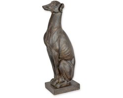 Windhond/Greyhound Beeld Zittend – Resin (Polyresin) – Luxe Woondecoratie Brons-look, 54,8 cm Hoog – Hond Sculptuur op Sokkel voor Interieur, Cadeau, Dressoir & Hal