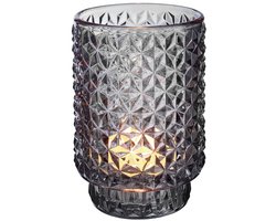 Windlicht Cleo | Grijs | geribbeld glas | 8.5x13 cm | Set van 2