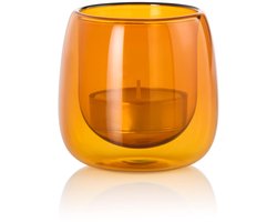 Windlicht Glas - Kaarsenhouder Lantaarn - Sfeerverlichting Creëren - Mondgeblazen Unicaat - 76 cm Diameter - Oranje