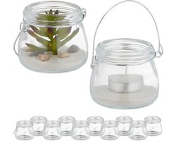 windlicht lantaarn - set van 12 - glas - binnen - buiten - 6,5 x 7,5 cm - rond