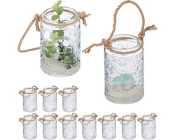 windlicht lantaarn - set van 12 - glas - met hengsel - binnen - buiten - 10,5 x 7 cm