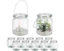 windlicht lantaarn - set van 12 - glas - met hengsel - binnen - buiten