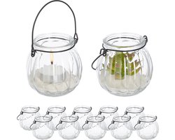 windlicht lantaarn - set van 12 - met hengsel - 7,5 x 8 cm - binnen - buiten - glas