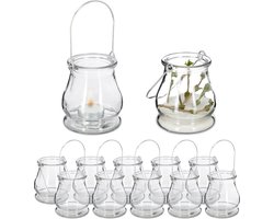 windlicht lantaarn - set van 12 - met hengsel - binnen - buiten - 10 x 8,5 cm - glas