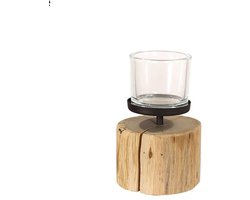 WINDLICHT op eiken houten sokkel - Hurricanlight oak, nature hoogte 20cm, diameter 12-13cm - incl. stevig Galaasje