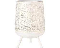 Windlicht op pootjes opengewerkt shabby white L