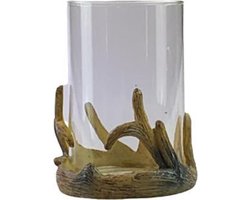 Windlicht rendier rustiek - Bruin / Transparant - Glas / Keramiek - 11,5 x 15,5 cm